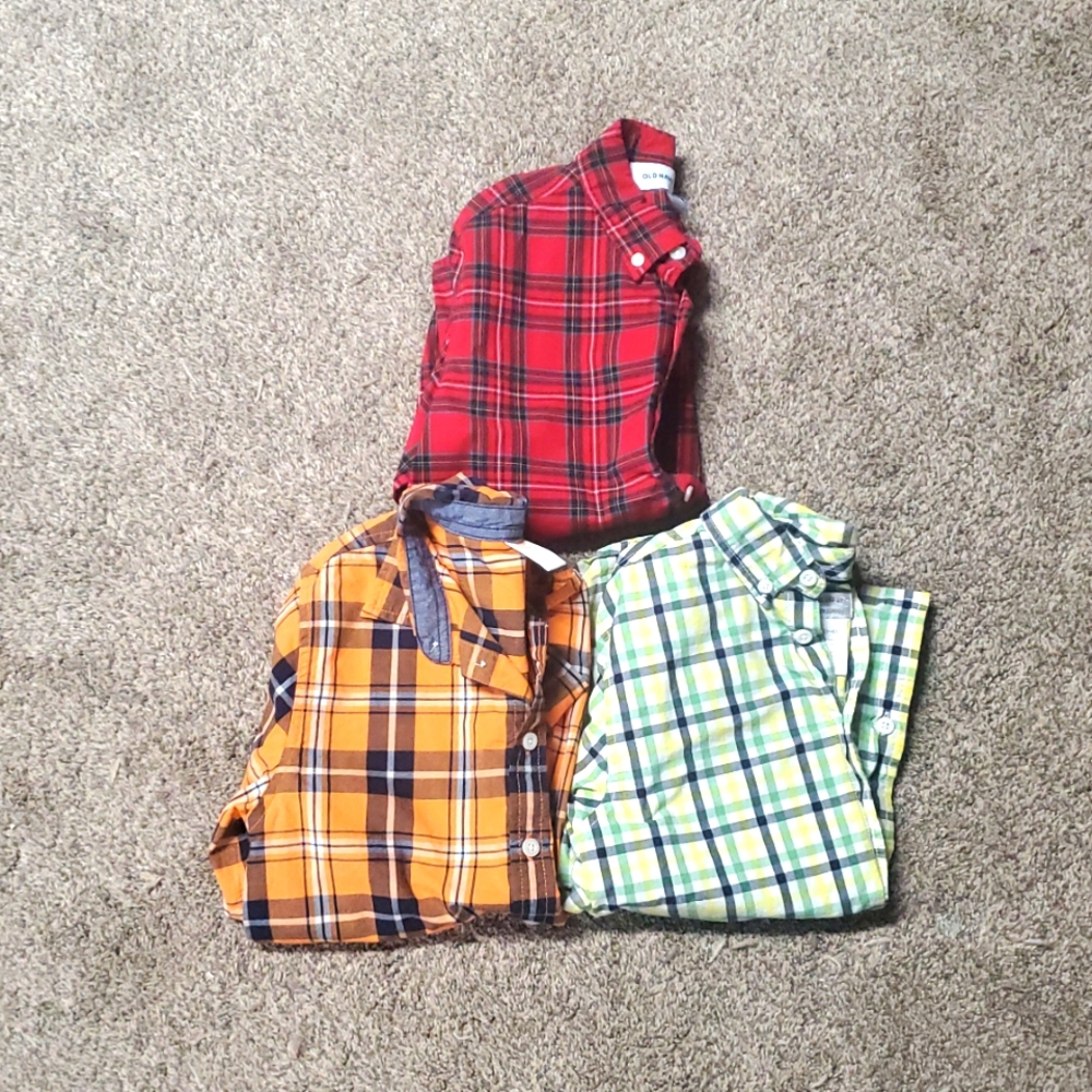 Plaid Kids Shirts - Red, Orange, Green